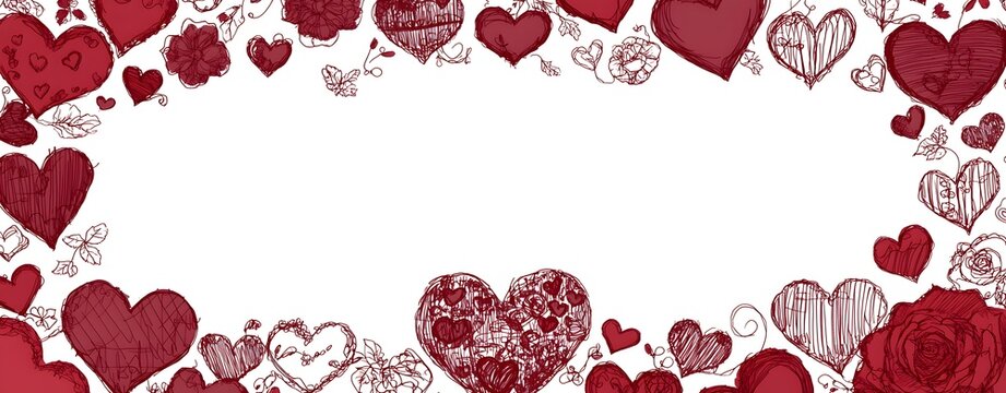 Warm and Romantic Doodle Frame with Pastel Hearts, Handwritten Love Quotes, and Rose Petals for February - Powered by Adobe