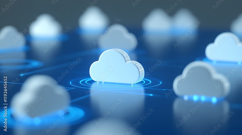 Aufkleber digital clouds connecting in a network for data storage and cloud computing solutions in technology