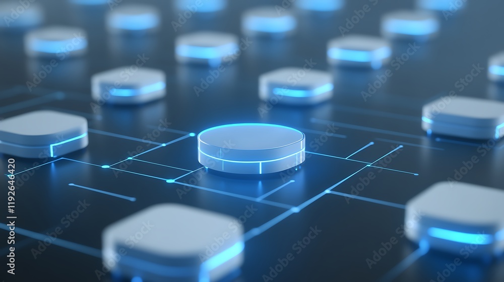 Poster futuristic abstract technology background with glowing hexagonal shapes and circular element on dark
