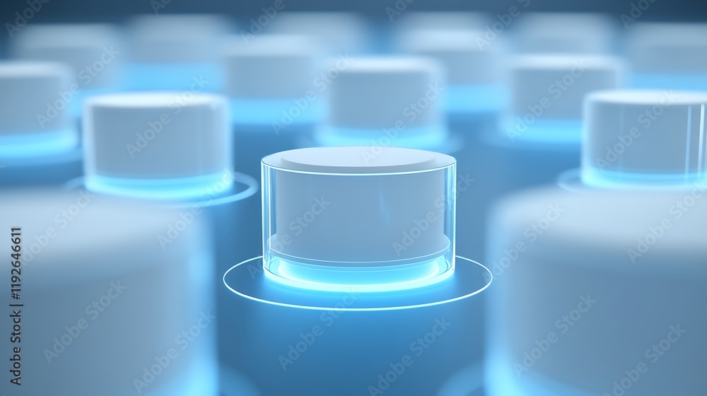 Poster futuristic circular buttons with blue glow in abstract technology background