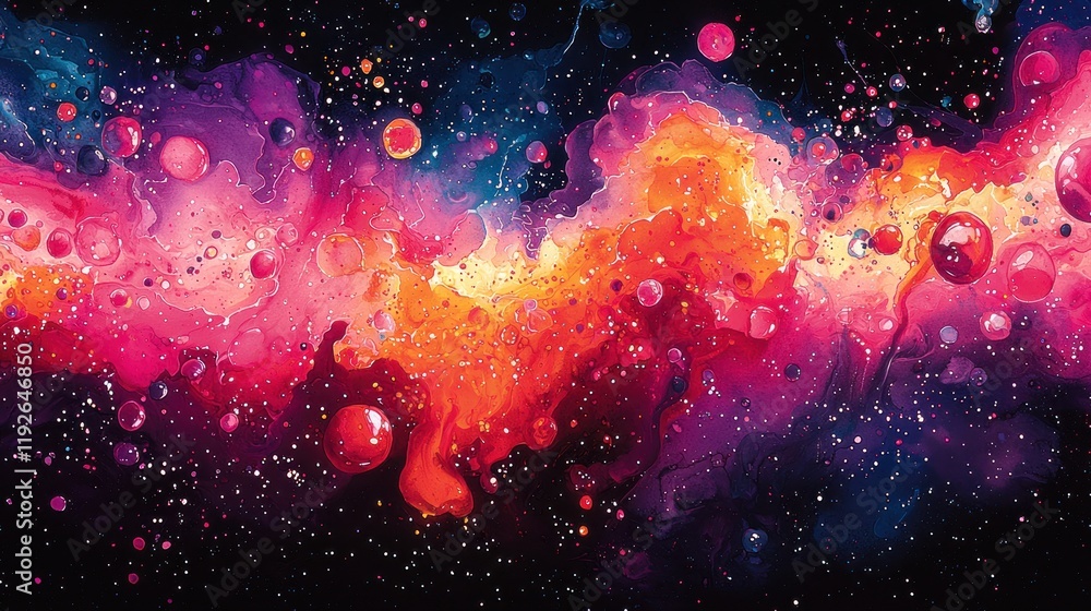 Wall mural Cosmic watercolor with bubbles.