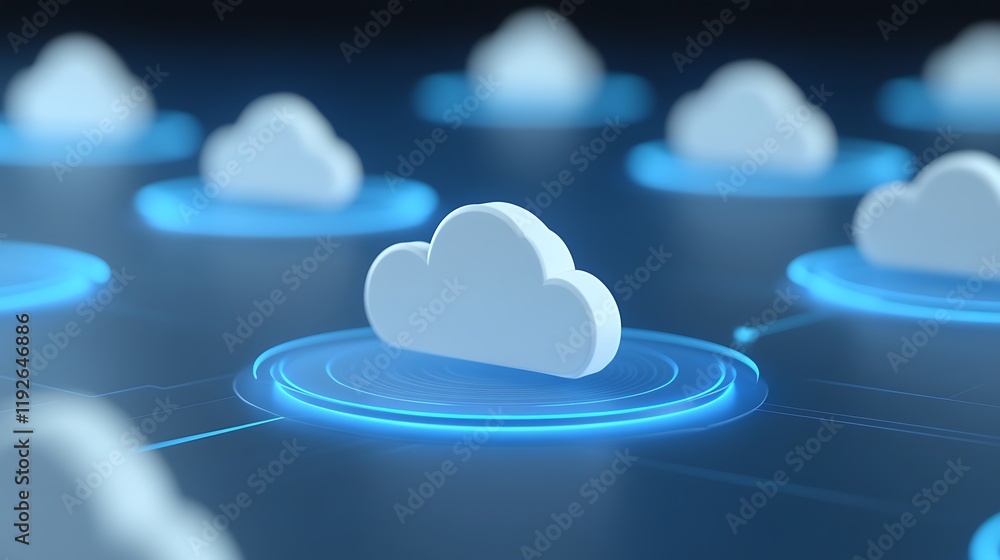 Poster futuristic cloud computing concept with blue light circles and network connections visual representa