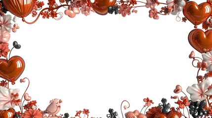 Whimsical Valentine's Day Frame with Cartoon-Style Hearts,Balloons and Ribbons