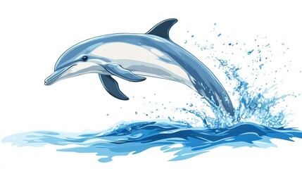 Obraz premium Dolphin leaping through ocean waves in a vibrant illustration showcasing marine life. Generative AI