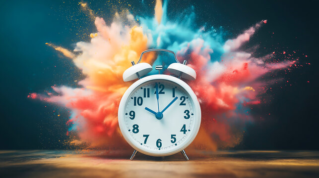 A alarm clock that rings with colorful powder explosion