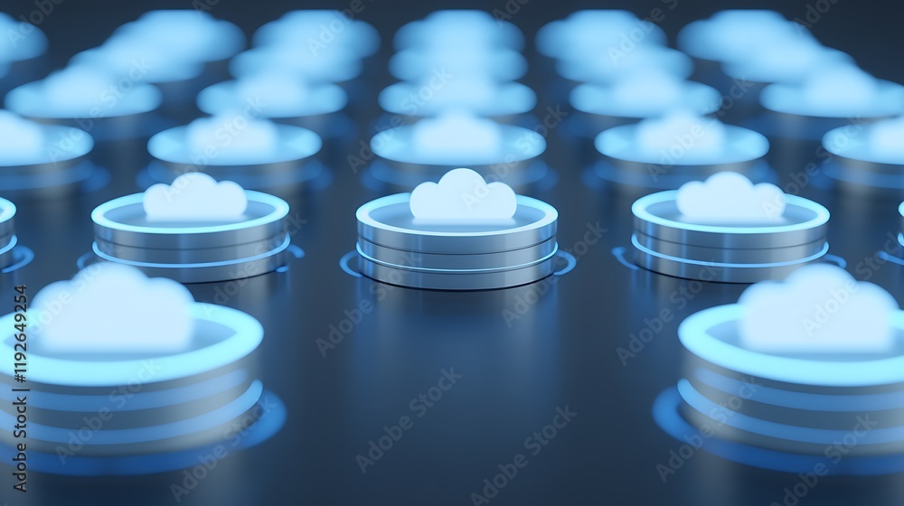 Aufkleber futuristic cloud computing concept with stylized cloud icons on circular platforms in blue and silve