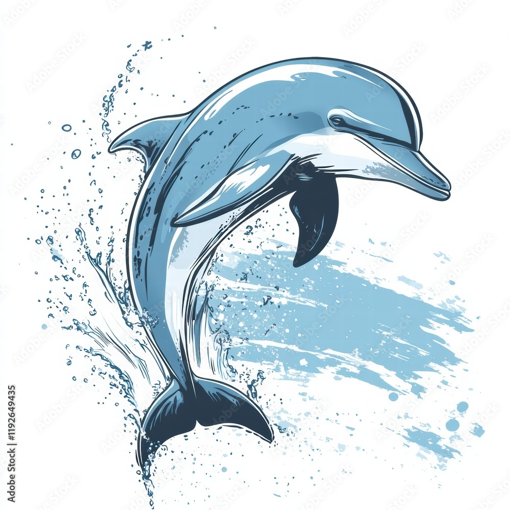 Aufkleber dolphin jumping gracefully from the ocean with splashes of water during a sunny day. generative ai