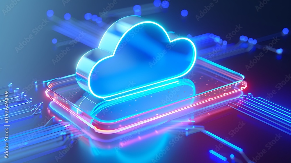 Aufkleber futuristic cloud computing icon with neon lights on digital circuit board background for technology 