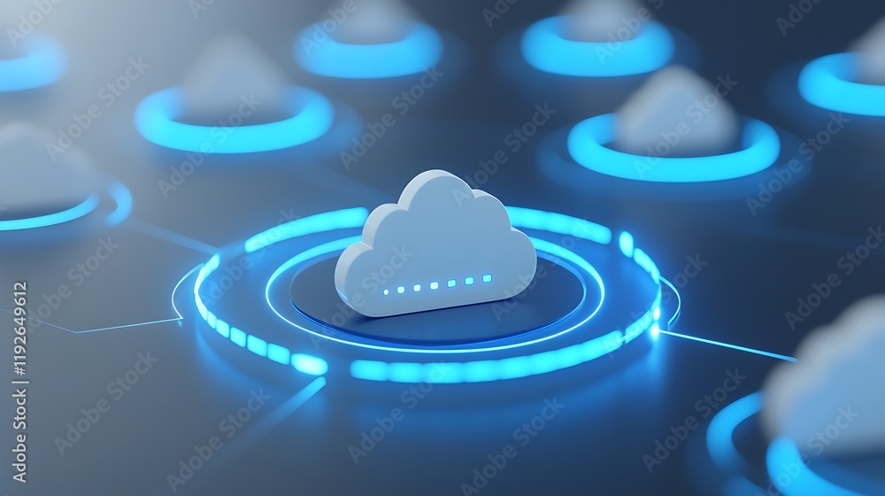 Poster futuristic cloud computing network concept with digital connections and data transfer design