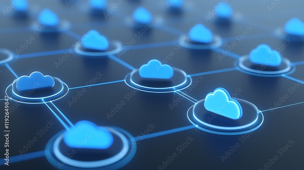 Poster futuristic cloud computing network with digital icons representing data storage connections