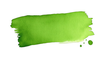 Abstract green watercolor banner, textured paint stain, isolated on transparent background.