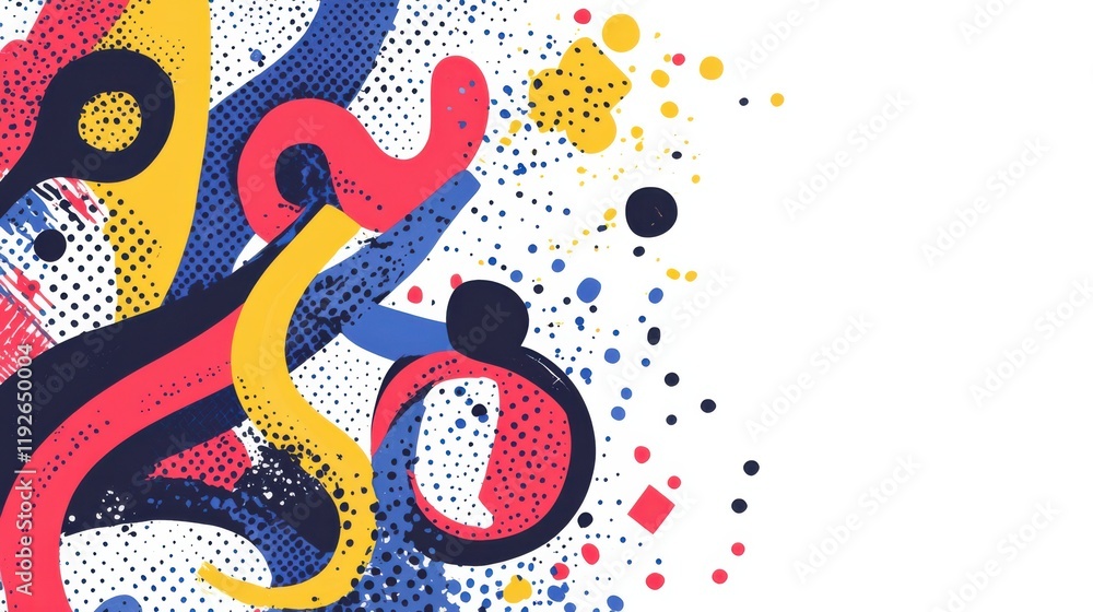 Poster colorful abstract composition featuring dynamic shapes and bold patterns, perfect for creative proje