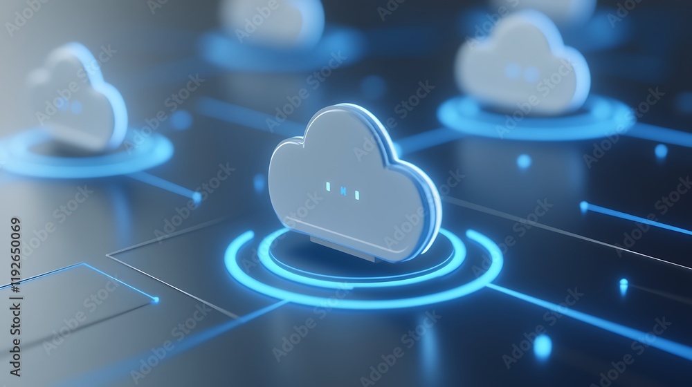 Aufkleber futuristic cloud computing technology with connected cloud icons on digital background