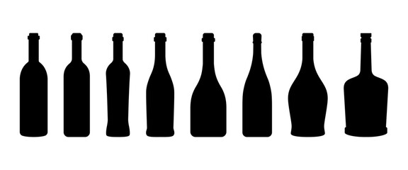 Wine bottle types vector illustrations set. Wine bottle silhouette vector isolated on white background.