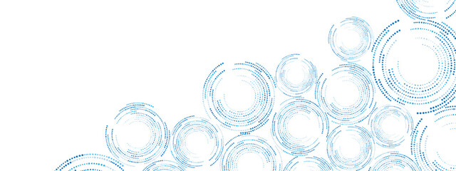 Blue abstract background of dots. Texture of random particles. Chaotic ornament, mosaic, circular pattern of small dots.  Design banners, posters, websites, and social media frameworks. Vector 