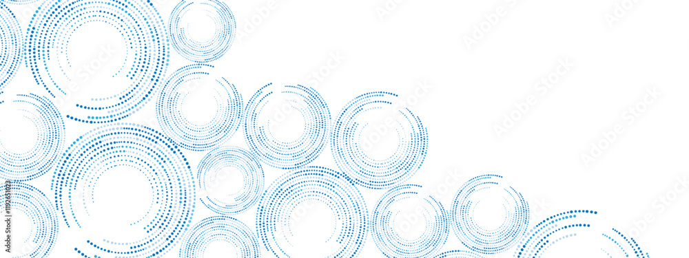 Poster blue abstract background of dots. texture of random particles. chaotic ornament, mosaic, circular pa