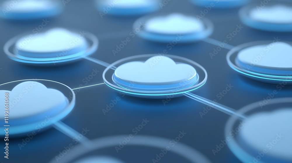 Poster futuristic cloud network visualization with glowing elements and circular connections