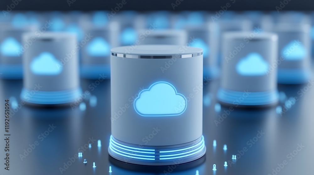 Poster futuristic cloud servers representing data storage and connectivity in modern technology environment