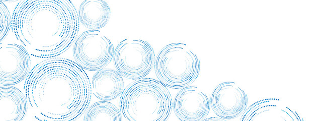 Blue abstract background of dots. Texture of random particles. Chaotic ornament, mosaic, circular pattern of small dots.  Design banners, posters, websites, and social media frameworks. Vector 