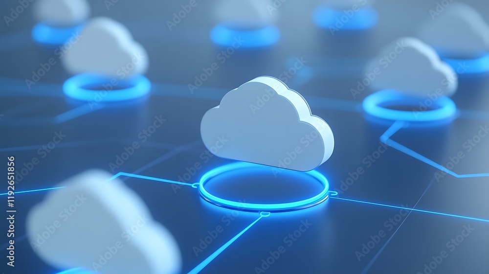 Poster futuristic cloud technology concept on digital network connections with glowing elements and soft li