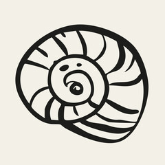 Hand drawn minimalist sea shell animals, starfish sketch doodle retro vintage style isolated on white. Restaurant menu design collection