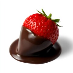 Single strawberry dipped halfway in chocolate