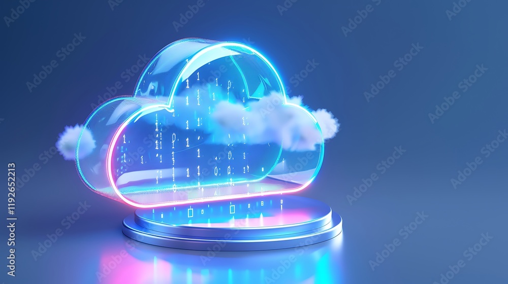 Poster futuristic cloud technology concept with digital data and light effects in a modern setting