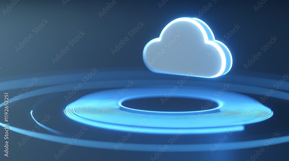 Poster futuristic cloud technology concept with glowing elements and circular waves representing data trans