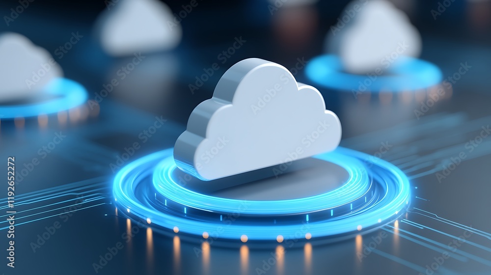 Poster futuristic cloud technology concept with high-tech circuit patterns and blue glow effects