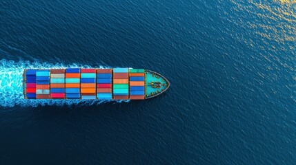 Vibrant Cargo Ship Sailing through Blue Ocean with Colorful Containers