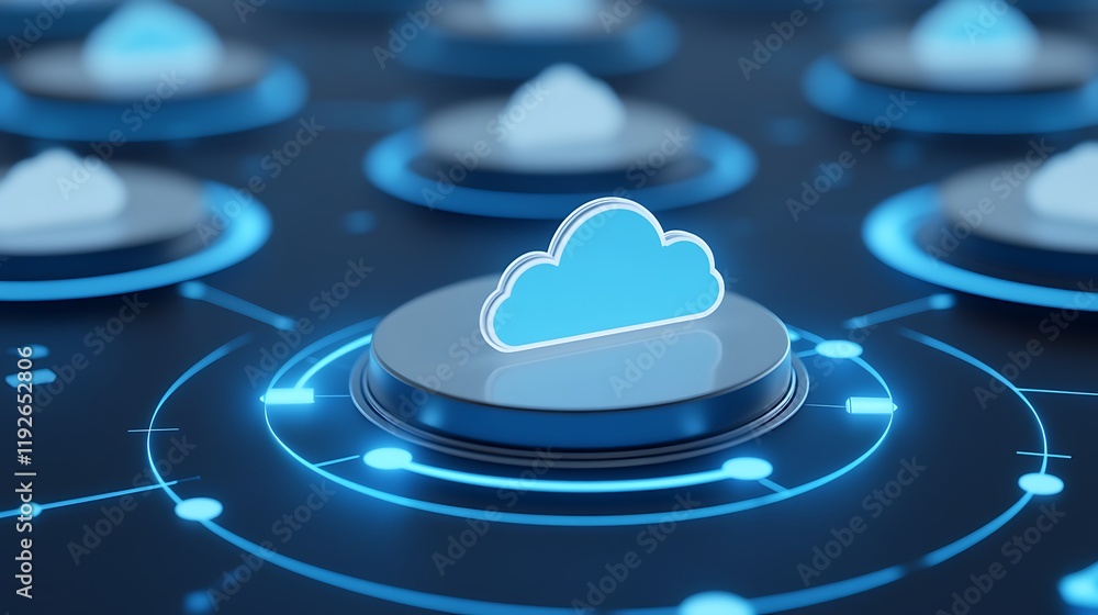 Poster futuristic cloud technology interface with network connections and glowing elements