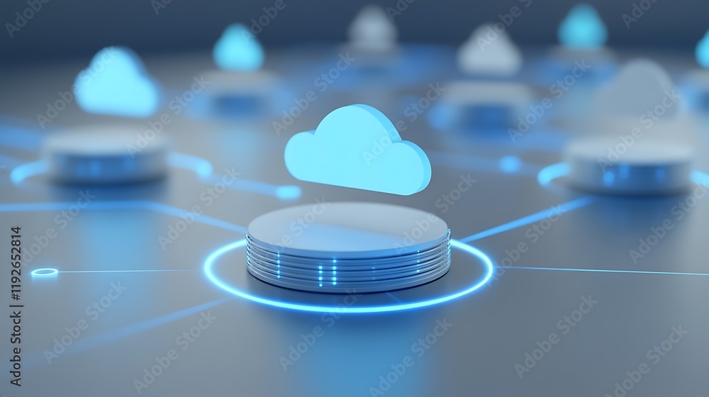 Aufkleber futuristic cloud technology representation with network connection and digital elements in blue tone