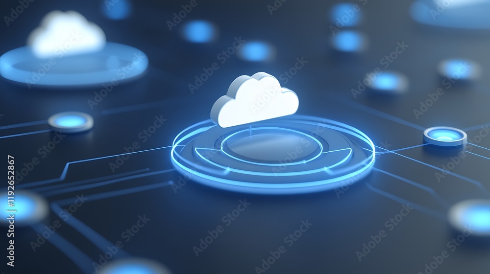 Poster futuristic cloud technology with digital connections and virtual network graph for data storage solu