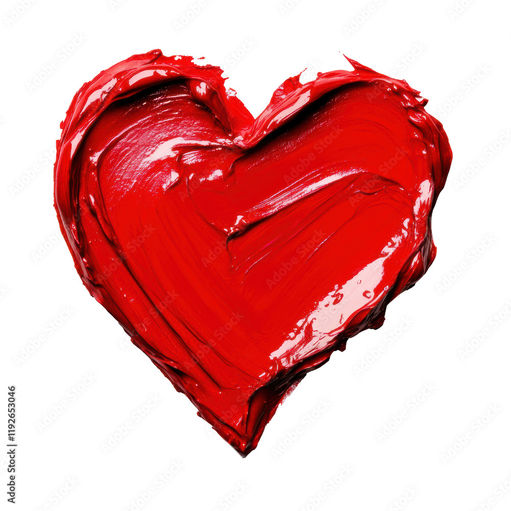 Poster red heart shape created with paint on an isolated white background