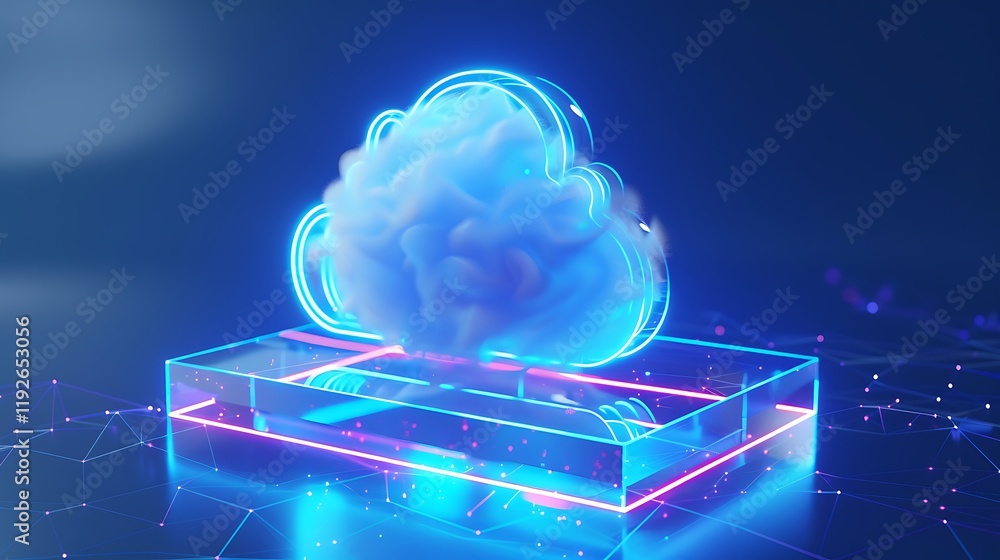 Poster futuristic cloud technology with neon glow and abstract background for digital concepts and innovati