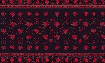 Motivo rosso e nero con cuori crea un design accattivante e romantico.