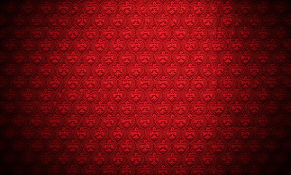 Carta da parati rossa con un motivo a cuori, stile minimalista e colori solidi, senza ombreggiature o dettagli complessi.