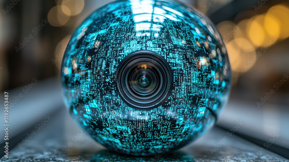 Poster network of interconnected surveillance cameras displaying advanced technology in urban setting