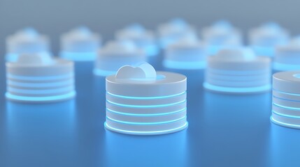 Futuristic Data Storage Concepts with Cloud Technology and Blue Neon Effects for Digital Content Creation