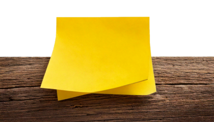 Blank yellow sticky paper note, simple, vibrant, square shape, sticky surface, minimalistic design, blank space, paper texture, versatile, colorful, bright, adhesive backing, office accessory, station