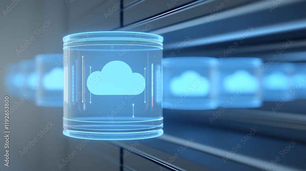 Poster futuristic digital cloud database storage concept representing data management and virtual solutions