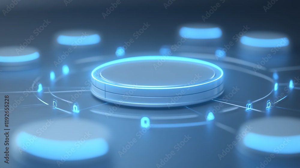 Poster futuristic digital interface design with glowing circles and lock icons in abstract technology setti