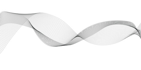 Abstract wavy grey technology lines on transparent background.  Abstract gray curved line for banner design and frequency sound wave line.