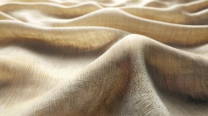Fototapeta premium A detailed 3D render of organic hemp fabric, focusing on the unique weave and texture; the illustration captures the natural variations in color and fiber, illustrating the fabric's organic 