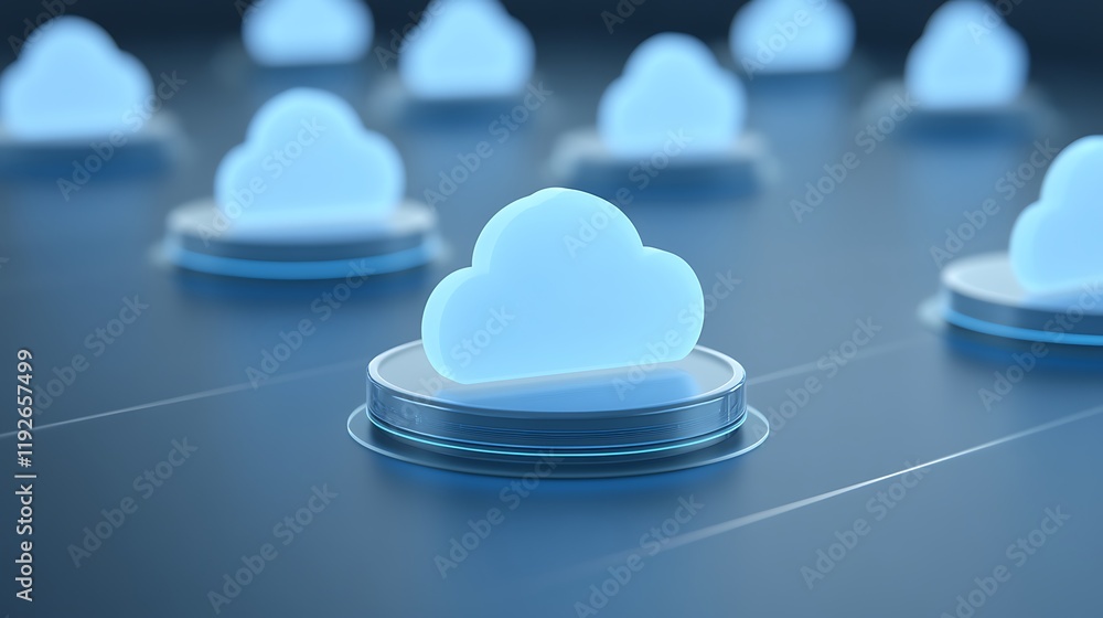 Poster glowing cloud icon on a digital background representing cloud computing technology and innovation