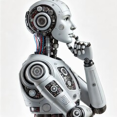 ai robot thinking, side view
