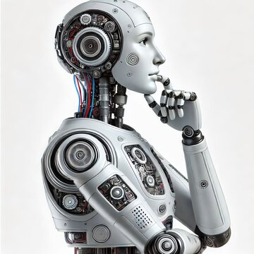 AI Robot Head Thinking Side View - Concept of Artificial Intelligence and Technology