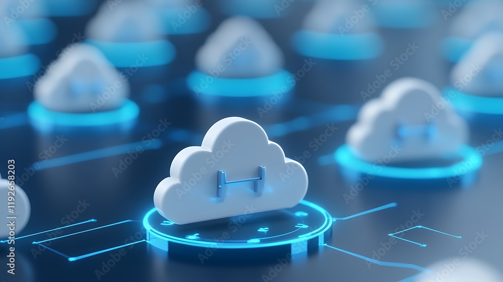 Poster innovative cloud technology concept with 3d cloud icons and network connections on a digital backgro