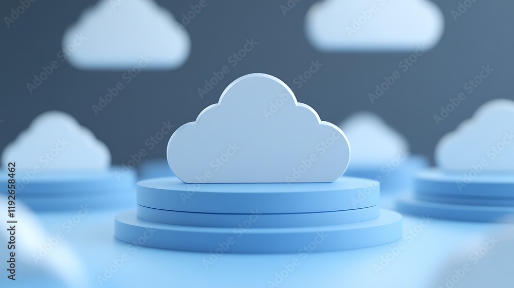 Aufkleber minimalist cloud design on display platform in a soft blue color theme for digital concept art