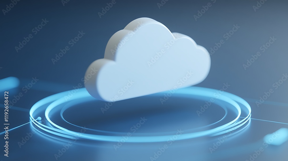 Poster minimalist cloud icon on digital background representing cloud technology and computing concepts
